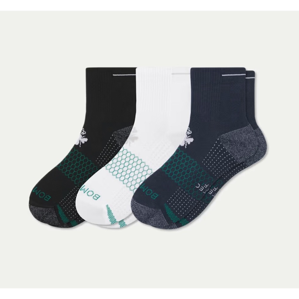 Bombas Performance Golf Quarter Socks Navy Blue White Hex Tec 3 Pack Large NEW